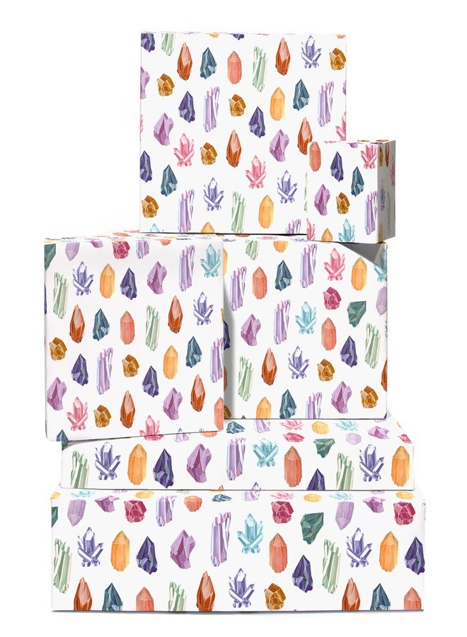 CENTRAL 23 - Crystals Gift Wrap - 6 Wrapping Paper Sheets - Precious Stones on White Background - For Birthdays - Women Girls - Recyclable - Image 1